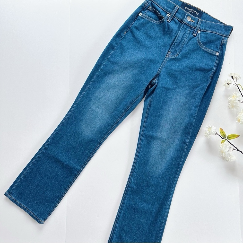 NEW Veronica Beard Women’s Carly Kick Flare Crop High Rise Jeans in Blue - Picture 3 of 9